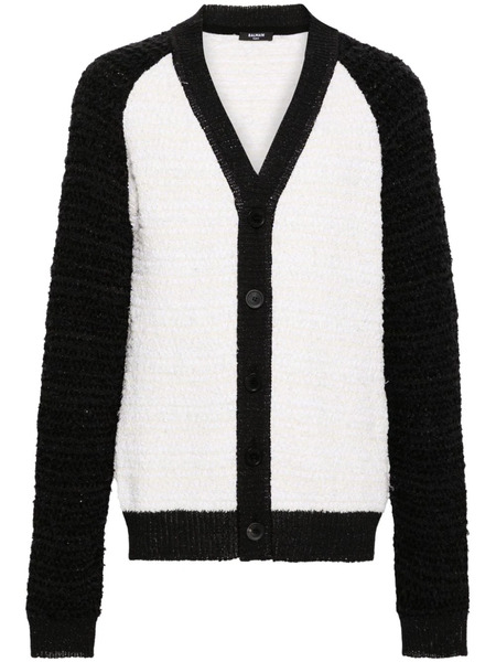  Balmain Colour-block Bouclé Cardigan - White 