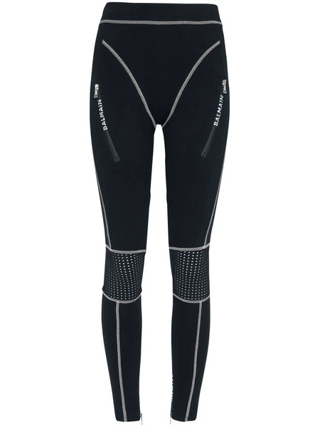  Balmain Contrast Stitch Leggings - Black 