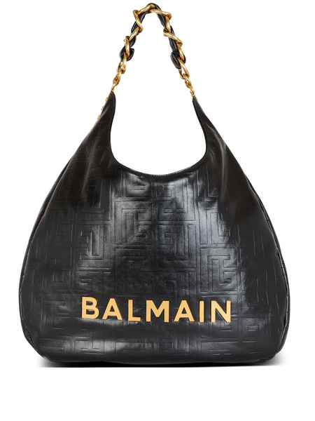  Balmain 1945 Crinkled Leather Shoulder Bag - Black 