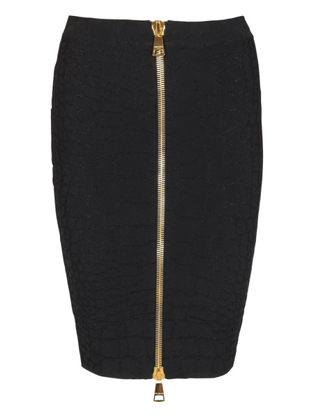  Balmain Crocodile-effect Zip-front Mini Skirt - Black 