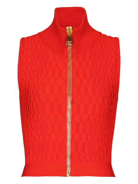  Balmain Crocodile-knit Top - Red 