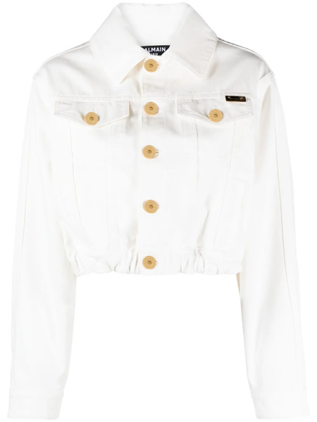  Balmain Cropped Denim Jacket - White 