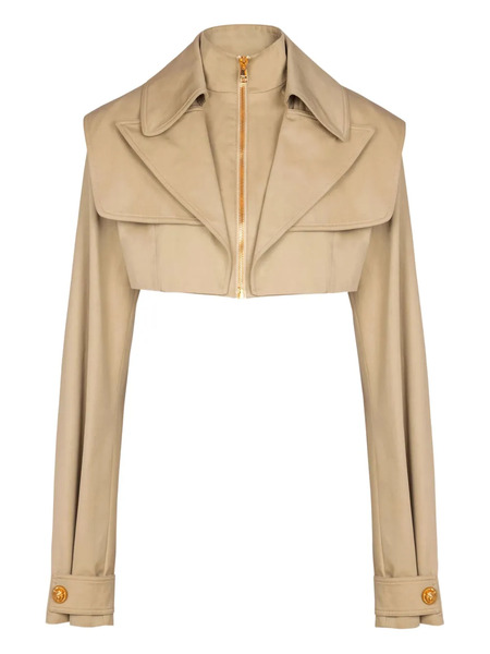  Balmain Cropped Gabardine Jacket - Neutrals 