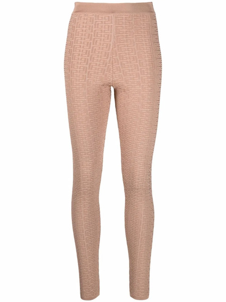  Balmain Debossed Monogram Leggings - Neutrals 