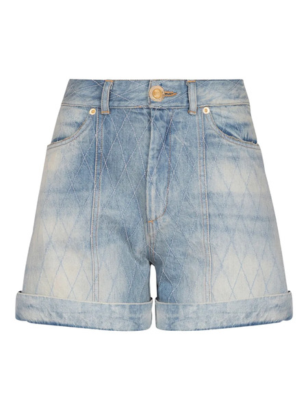  Balmain Diamond Denim Shorts - Blue 