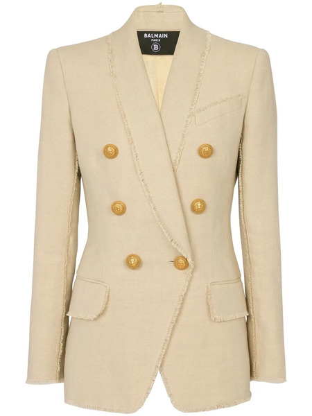  Balmain Double-breasted Fray-trimmed Blazer - Neutrals 