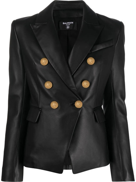  Balmain Double-breasted Leather Blazer - Black 