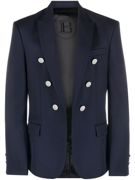  Balmain Embossed-button Double-breasted Blazer - Blue 