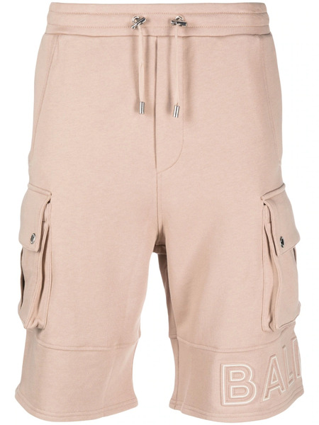  Balmain Embossed-logo Cotton Bermuda Shorts - Brown 