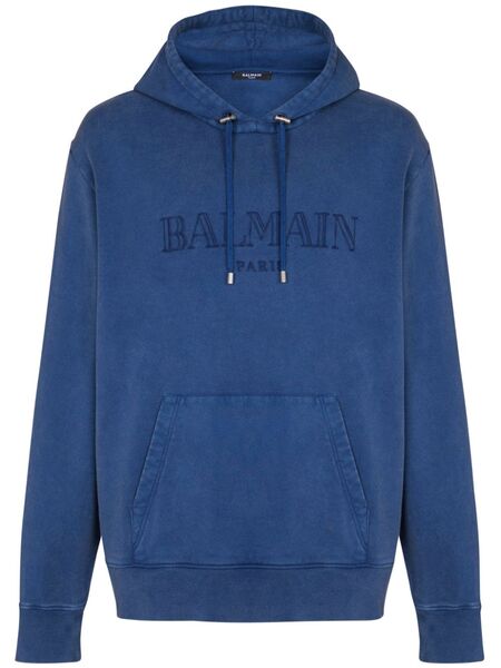  Balmain Embroidered-logo Hoodie - Blue 