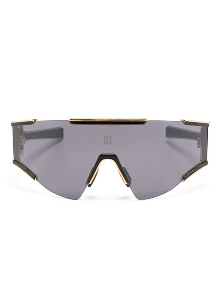  Balmain Eyewear Logo-print Shield-frame Sunglasses - Black 