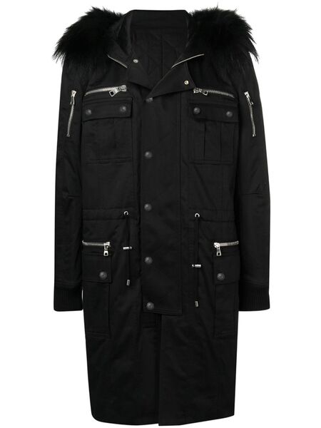  Balmain Faux-fur Trim Parka - Black 