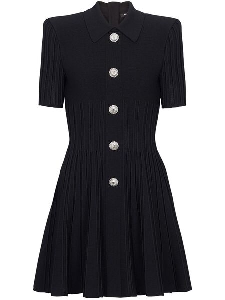  Balmain Flared Ribbed-knit Minidress - Black 