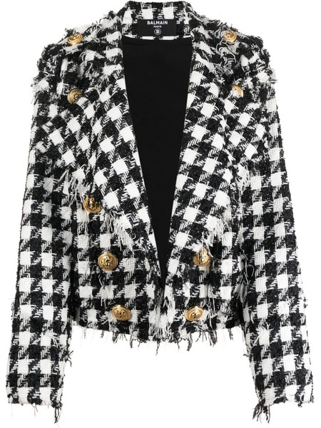  Balmain Frayed Tweed Jacket - Black 