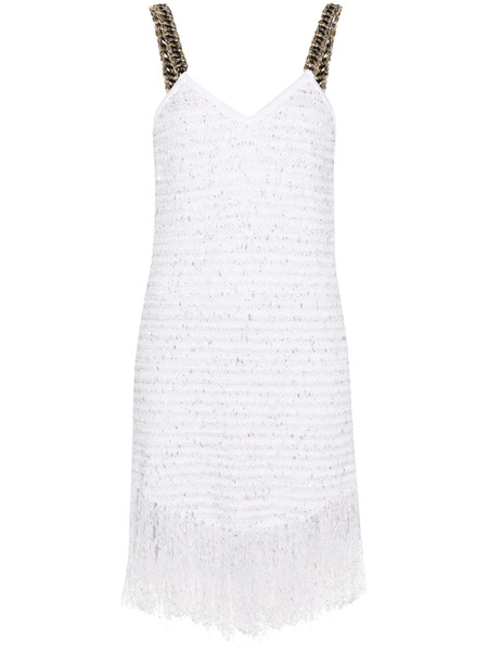  Balmain Fringed Lurex Tweed Minidress - White 