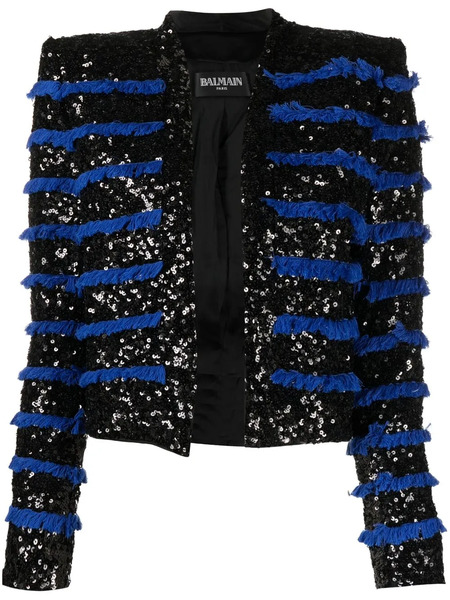  Balmain Fringed Sequinned Jacket - Black 