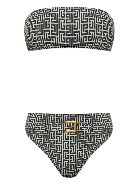  Balmain Geometric-print Belted Bikini - Black 