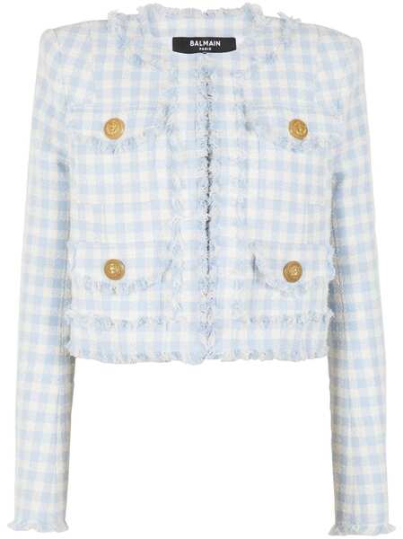  Balmain Gingham Tweed Jacket - Blue 