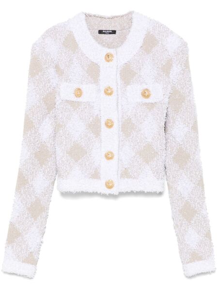  Balmain Gingham Tweed Jacket - White 