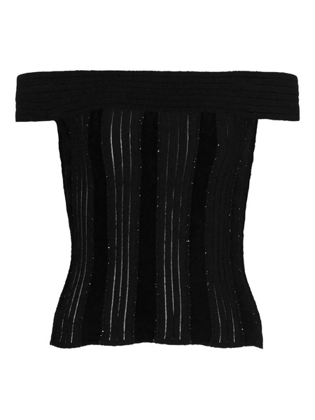  Balmain Glitter Off-the-shoulder Top - Black 