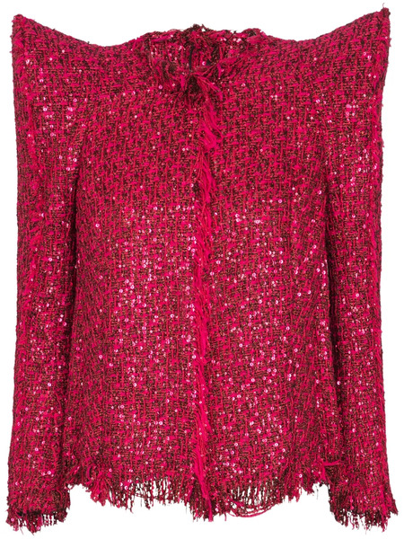  Balmain Glitter Tweed Jacket - Red 
