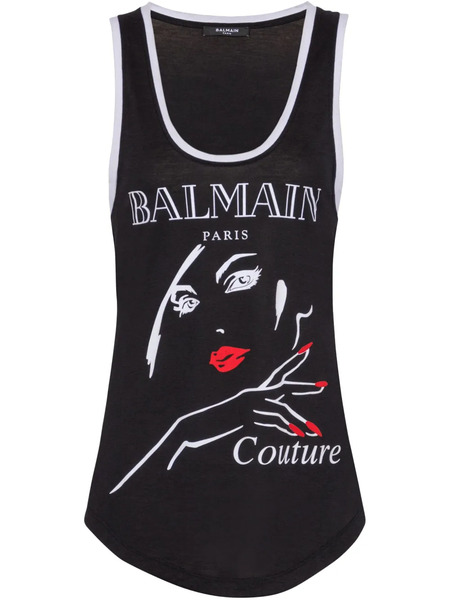  Balmain Graphic-print Tank Topi - Black 