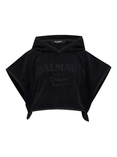  Balmain Hooded Cotton Poncho - Black 