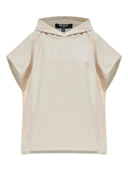  Balmain Hooded Logo Poncho - Neutrals 