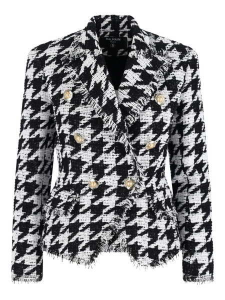  Balmain Houndstooth-pattern Fringed Blazer - White 