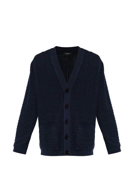  Balmain Jacquard V-neck Cardigan - Blue 