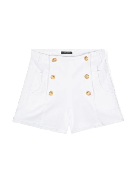  Balmain Kids Button-embellished Denim Shorts - White 