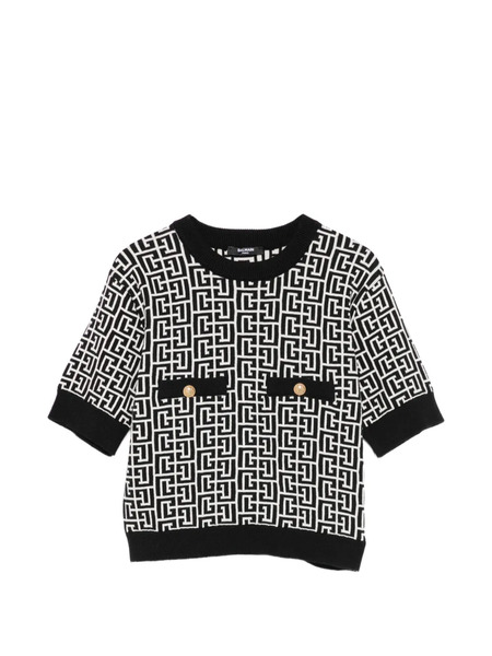  Balmain Kids Button Logo Knit Top - Black 