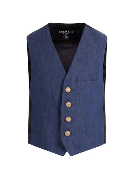  Balmain Kids Button V-neck Vest - Blue 