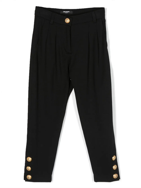  Balmain Kids Buttoned-cuff High-waisted Trousers - Black 