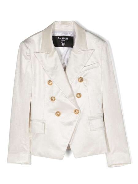  Balmain Kids Double-breasted Corduroy Blazer - White 