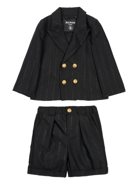  Balmain Kids Double-breasted Pinstripe Shorts Set - Black 