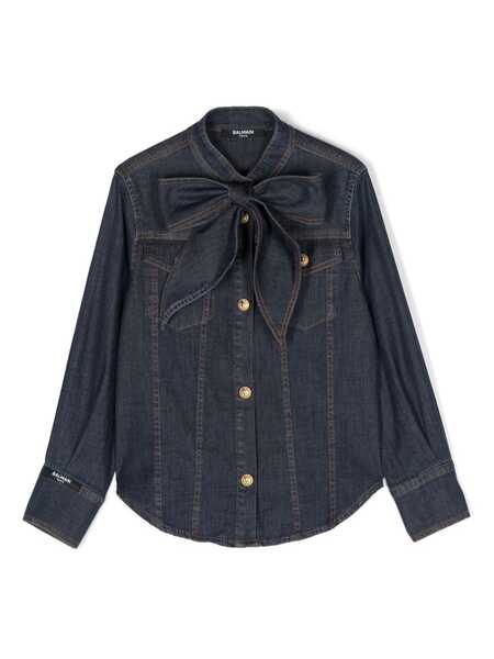  Balmain Kids Embossed-buttons Denim Shirt - Blue 