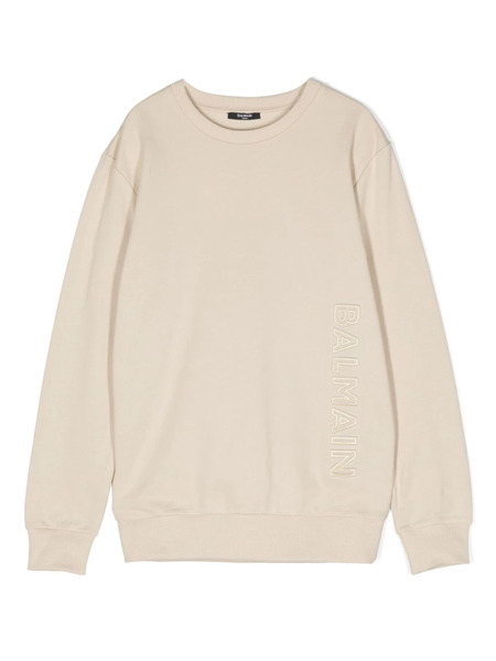  Balmain Kids Embossed-logo Cotton Sweatshirt - Neutrals 