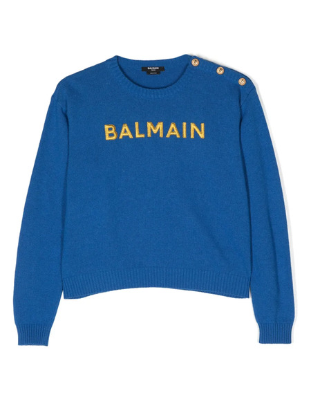  Balmain Kids Embroidered-logo Crew-neck Jumper - Blue 