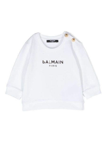  Balmain Kids Flocked-logo Cotton Sweatshirt - White 