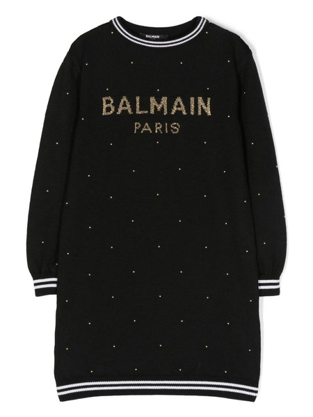  Balmain Kids Intarsia-logo Knitted Dress - Black 