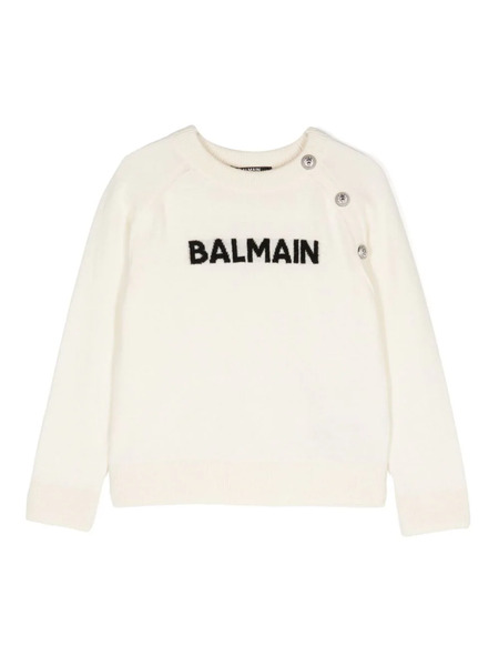  Balmain Kids Jacquard-logo Knitted Jumper - White 