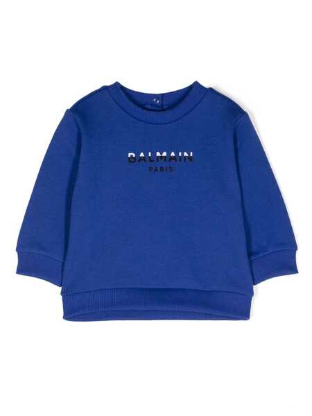  Balmain Kids Logo-appliqué Cotton Sweatshirt - Blue 