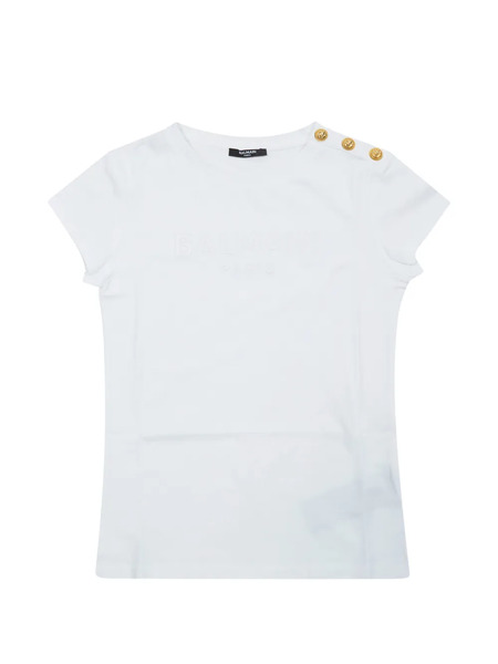  Balmain Kids Logo Button T-shirt - White 