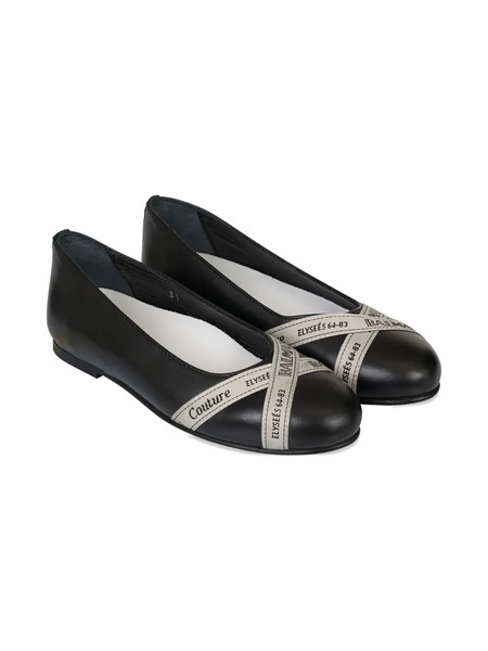 Balmain Kids Logo Cross-strap Leather Ballet Flats - Black 