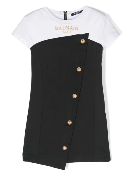  Balmain Kids Logo-embroidered Button-up Dress - Black 