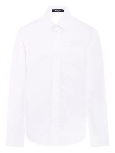  Balmain Kids Logo-embroidered Long-sleeve Shirt - White 