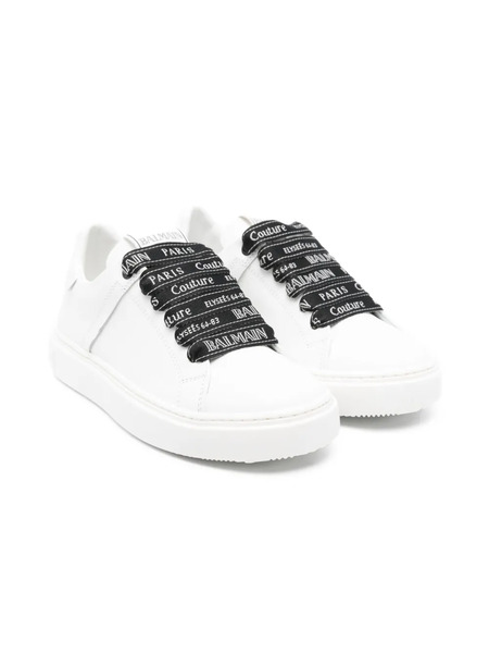  Balmain Kids Logo-laces Leather Sneakers - White 