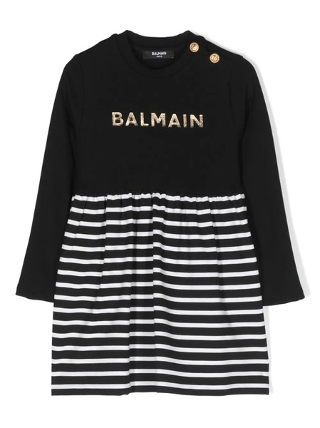  Balmain Kids Logo-lettering Long-sleeve Dress - Black 