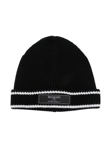  Balmain Kids Logo-patch Ribbed Beanie - Black 